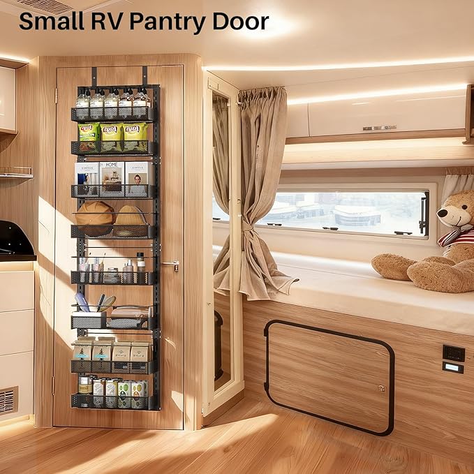 SNTD Over the Door Pantry Organizer - 8 Tier Adjustable Pantry Door Spice Organizer, Large Capacity Hanging Door Spice Rack for Kitchen Pantry Organizers and Storage (Black, 12.3" W x 4.7" D x 69" H)