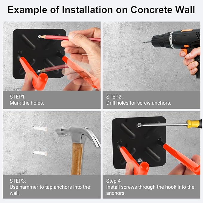 Steel Garage Storage Hooks Wall Tool Organizer, 14 Inch Garage Hook Heavy Duty Utility Storage Hangers Orange for Ladders, Chairs, Garden Tools, Set of 4