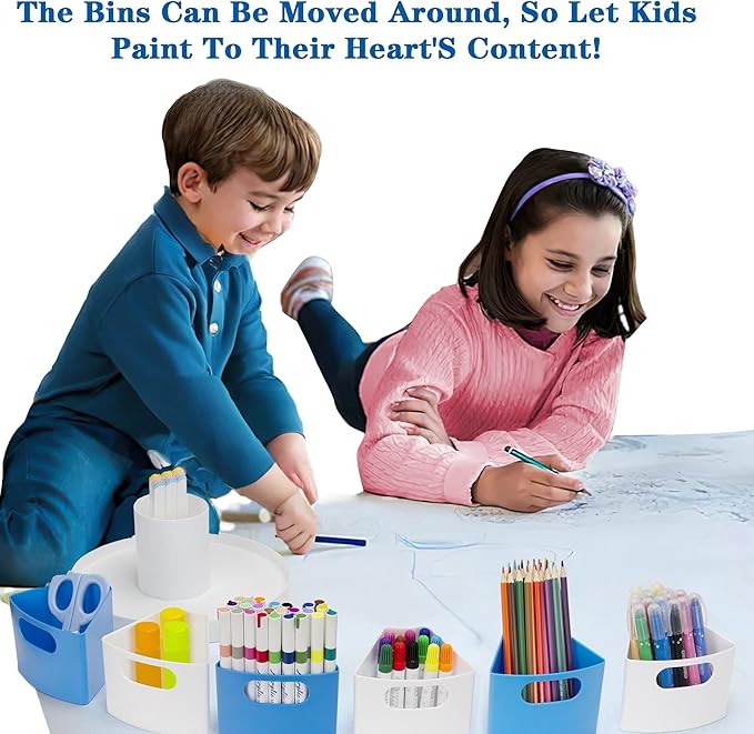 Rotating Art Supply Storage for Kids, Crayon & Marker Organizer and Pencil Holder for School Teachers and Classroom Crafts, Rotating Desk Organizer Caddy