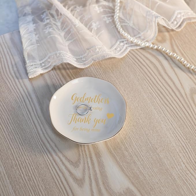 HOME SMILE Christmas Mother Day Birthday Gifts for Godmother Ring Dish Jewelry Tray-Godmother Gifts from Godchild-Godmothers Are Blessing,Thank You for Being Mine