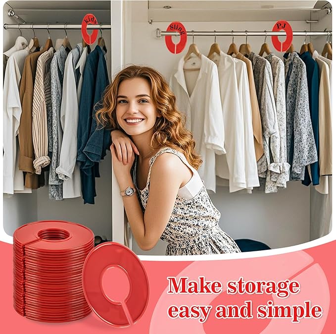 Sukh Closet Dividers 30pcs - Plastic Clothes Organizer Shelf Tags Labels for Clothing Rack Wardrobe Store Warehouse Nursery Must Haves Boutique Supplies Sturdy Durable Flexible No Burrs (Red)