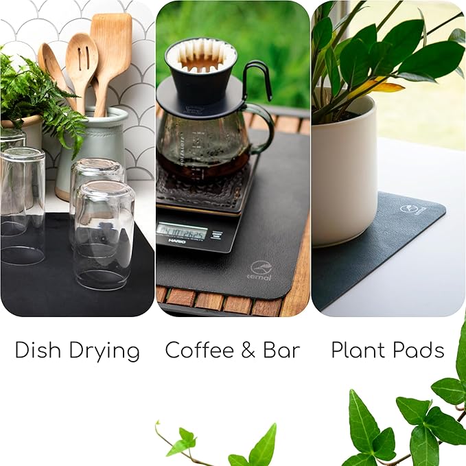 Ternal DripGuards Absorbent Counter Mat 2-Pack | Waterproof, Quick-Dry Coffee Bar Mat for Kitchen, Sink & Drink Station | Non-Slip, Spill-Proof Protector for Water, Oil & Syrup [5.5" x 12"]