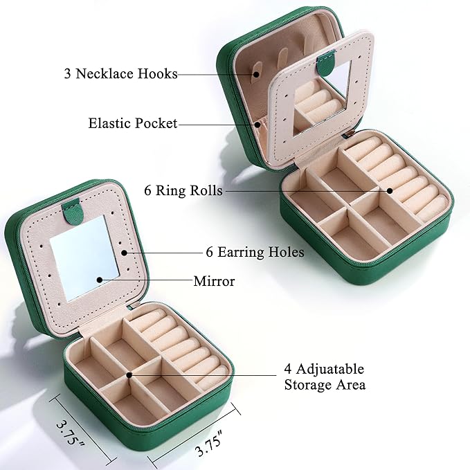 Parima Mom Gifts for Women, Travel Jewelry Case for Mother Gifts | Travel Gifts for Mother Mom from Daughters | Travel Essentials Small Jewelry Box | Jewelry Travel Organizer - Letter T, Green