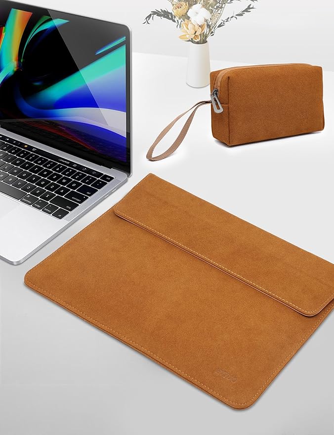 HYZUO 13 Inch Laptop Sleeve with Adjustable Stand for MacBook Air 13 M4 M3 M2 M1 2025-2018, MacBook Pro 13 M2 M1 2025-2016, Surface Pro, iPad Pro/Air 13 M4 M3 M2, XPS 13, with Pouch, Brown