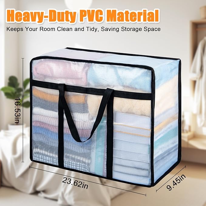 6 Pack Clear Blanket Storage Bags with Zipper, Vinyl Foldable Moving Bags Closet Organizers and Storage Containers for Bedding, Blankets, Comforters, Clothing, Toys, Quilt, Duvet, 60L
