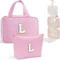 YOOLIFE Christmas Gifts for Teenage Girls Kids Stocking Stuffers, Initial Hanging Toiletry Bag for Teen Girl Kids, Travel Toiletry Bag Gifts for Mom Daughter Sister Friends, Letter L, Pink