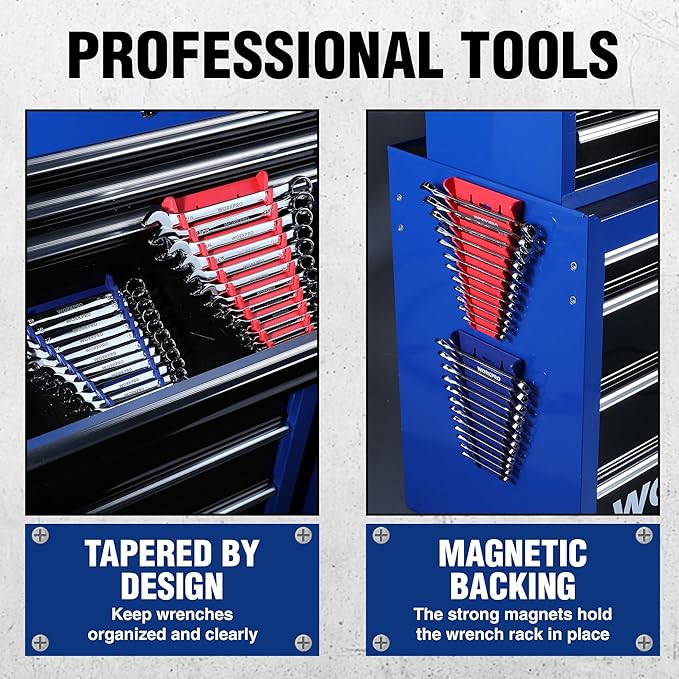 WORKPRO 4-Pack Magnetic Wrench Organizer, 12-Piece Wrench Holder Set for Tool Box Drawer Chest, SAE(1/4" - 15/16") and Metric(6 mm-24 mm)
