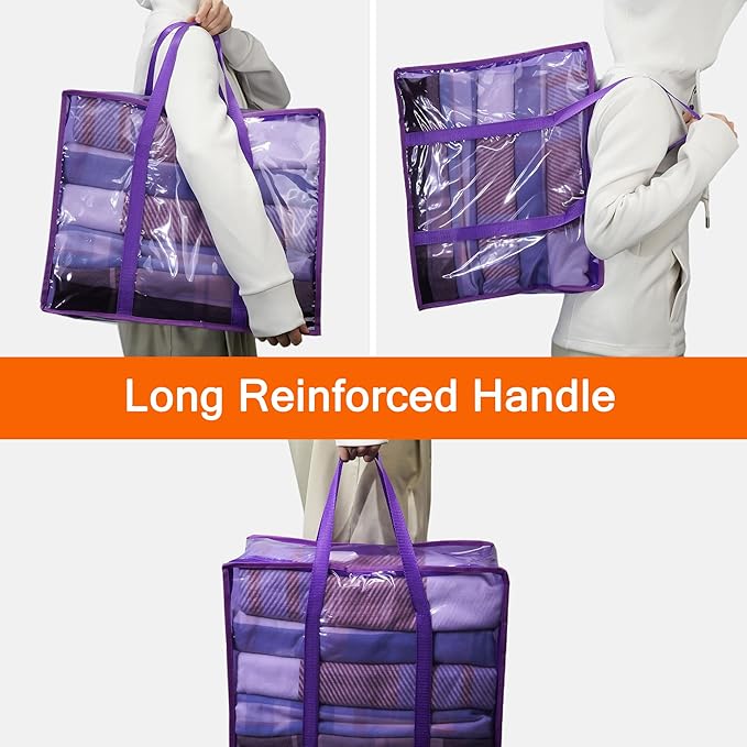 Vieshful Purple 40L Clear Clothes Storage Bag Colorful Clothes Organizer with Zipper Vinyl Storage Bag for Comforter, Blanket, Bedding, Duvet, Transparent Moving Totes 5 Pack