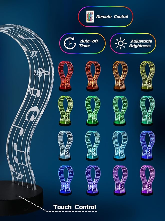 Light Up Headphone Stand with 16 Color Lights, Music Notes Pattern Acrylic Headset Stand with 1 USB and 1 Type-C Charging Ports, Gifts for Gamers Men and Music Lovers