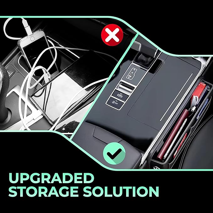 Universal Leather Car Seat Gap Filler Organizer – Side Pocket Storage Box for SUV & Truck, Essential Car Accessories for Men & Women, Center Console Organizer (Premium Black)