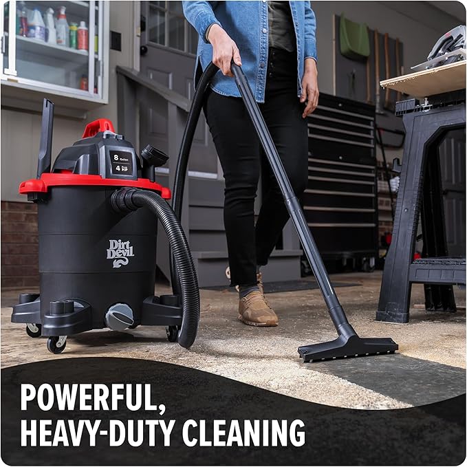 Dirt Devil 8 Gallon Corded Wet Dry Shop Vacuum, Portable, Heavy Duty Vacuum for Garage, Home, Workshop or Vehicle, Compact Design with Versatile Tools, Wet/Dry Shop Vac