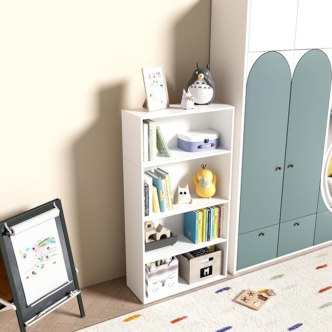 Wooden 4 Tier Book Shelf，4 Cube Storage Organizer, 44 Inch Versatile Cubes Shelf and Cubby Unit for Any Space (White, 4 Cube-W(23.6inch)