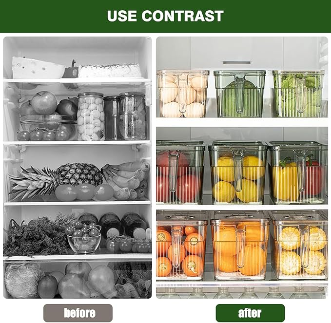 loobuu 2 Pack Stackable Food Storage Produce Saver Containers for Refrigerator, Berry Keeper Boxes for Fridge with Removable Drain Tray Keep Fresh for Vegetables/Fruit (Clear&Green)