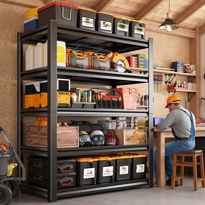 REIBII Garage Shelving 3000 LBS Storage Shelves Adjustable Metal Shelving, 5 Tier Garage Shelves for Basement, Warehouse, Kitchen, Pantry, Commercial, 72" H x 36" W x 16" D