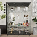 Beauty4U Glass Display Cabinet with Mirror Back Panel, 12 Shelves with 3 Columns, 2 Doors Curio Cabinets for Living Room, Bedroom, Office, Black Floor Standing Glass Bookshelf, Quick Installation