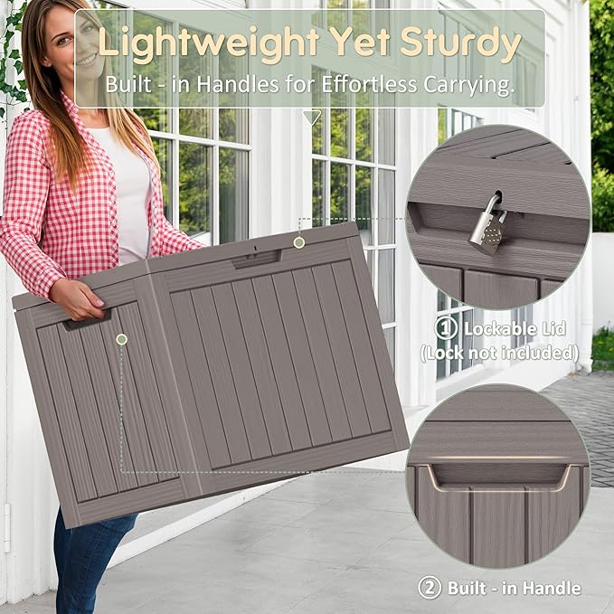 Outdoor Storage Box, Weather-Resistant Resin Deck Box for Patio, Balcony, Poolside, Holds Garden Tools & Cushions (45 Gallon, Gray)