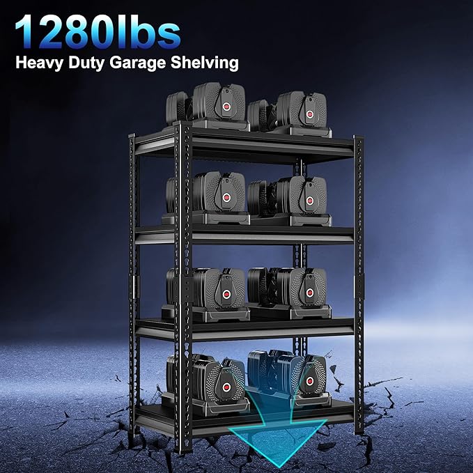Heavy Duty Garage Shelves - 36''W 1,400Lbs Steel Metal Adjustable Utility Industrial Storage Shelving Rack Units for Warehouse Basement 4 Tier Black 35.4" W x 15.7" D x 66" H