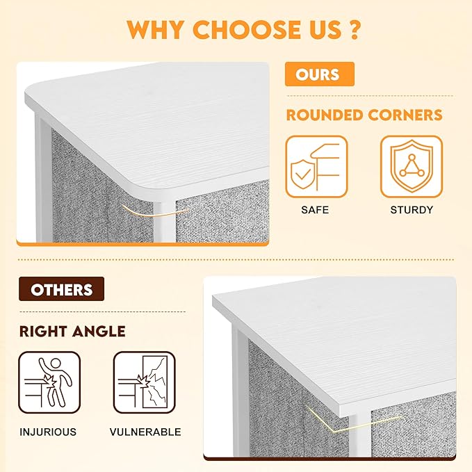 Curved Profile Dresser for Bedroom, Chest of Drawers, 8 Storage Drawers Organizer Unit, Brown Dresser with Fabric Bins for Closet, Living Room, Kid Room (White)