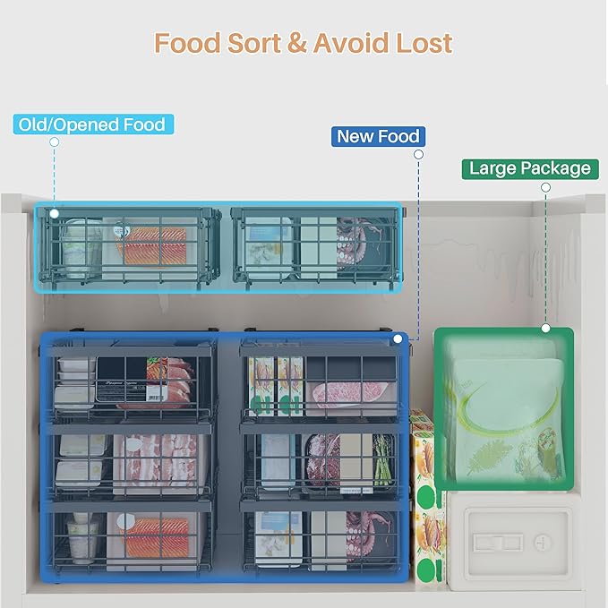 UMDONX Freezer Organizer Bins – Expandable from 11.2" to 17.7", Fit 5–10 Cu.Ft Chest Freezer, Hanging Storage Baskets for Deep Freezer, Easy Slide Access, 1 Pack (Black)