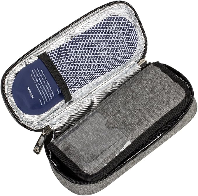 AMOZZ Insulin Cooler Travel Case with 2 Reusable Ice Packs – Compliant Medication Cooler for Travel, Insulated Diabetic Bag, Diabetes Travel Case & Organizer for Glucose Monitor and Syringes