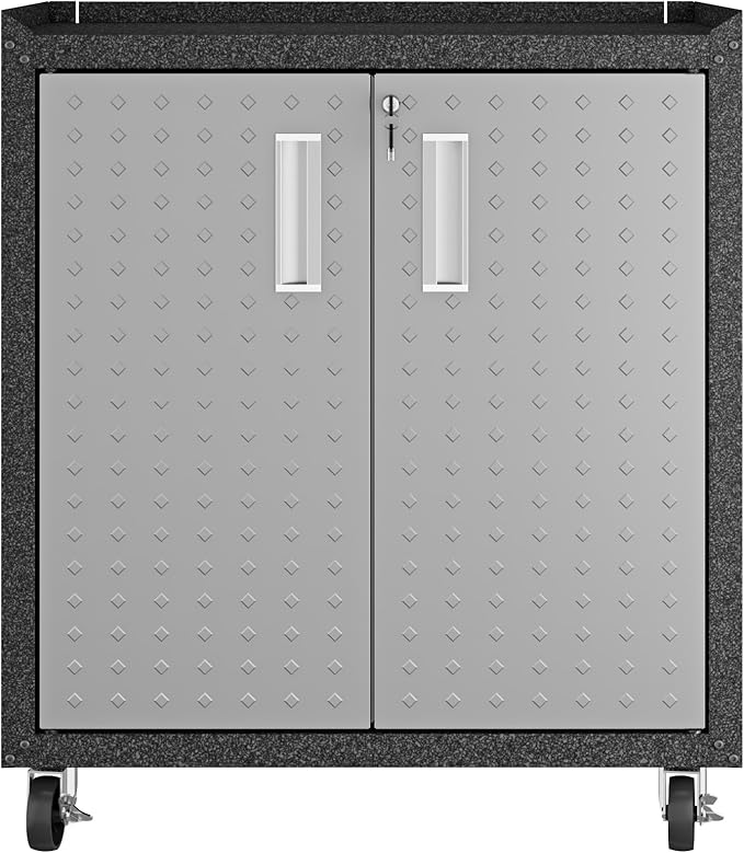 Manhattan Comfort Fortress Rolling 2 Door Garage Storage Cabinet, Black/Gray