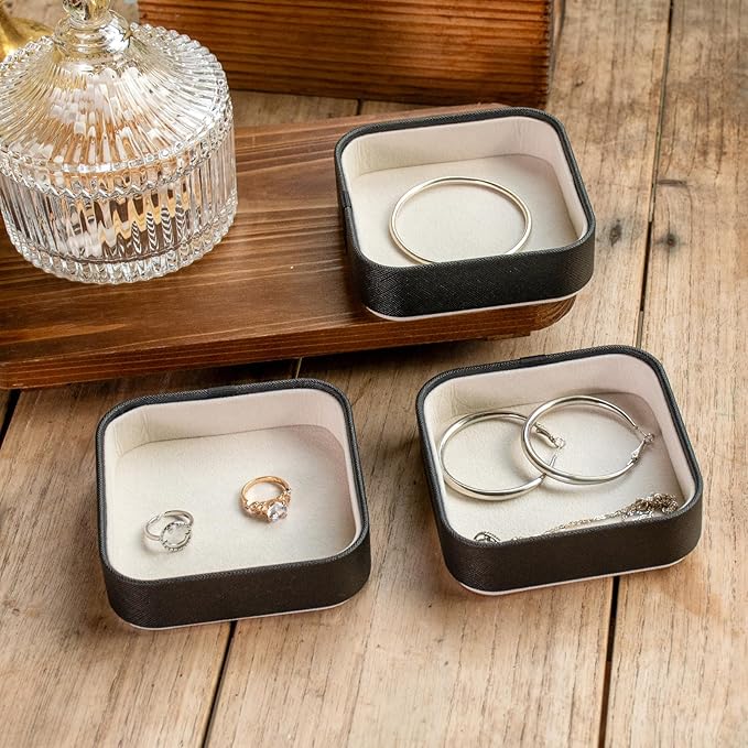 SANQIANWAN Set of 3 Small Stackable Jewelry Organizer Trays Mini Jewelry Drawer Oragnizer Small Jewelry Display Tray for Necklace Bracelet Rings Earrings and Makeup (Black)
