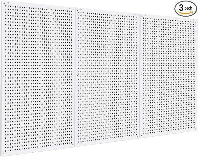 Pegboard Rack Garage Storage,Steel Pegboard Heavy Duty- 3 Pack 16-Inch X 24-Inch Metal Peg Board Tool Organization Panels (White)