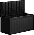 100 Gallon Deck Box, Resin Outdoor Indoor Waterproof Storage Box, Lockable Storage Box With Handle for Patio Furniture - Garden Tools - Swimming Pool Tools UV-Resistant, (100 Gallon Black)