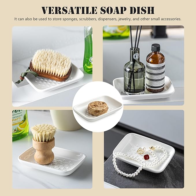 Gomakren Soap Dish, Shower Soap Holder, Christmas Ceramic Soap Dishes for Bar Soap Sponge Shampoo, Soap Saver Tray for Bathroom Kitchen Sink Counter, 5.5 Inch, White