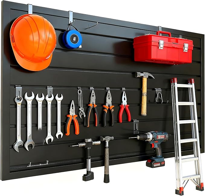 Yuzzy Slat Wall Paneling 2 x 4ft, Garage Slatwall Panel Wall Storage Systems, Heavy Duty PVC Garage Wall Organization (Black)