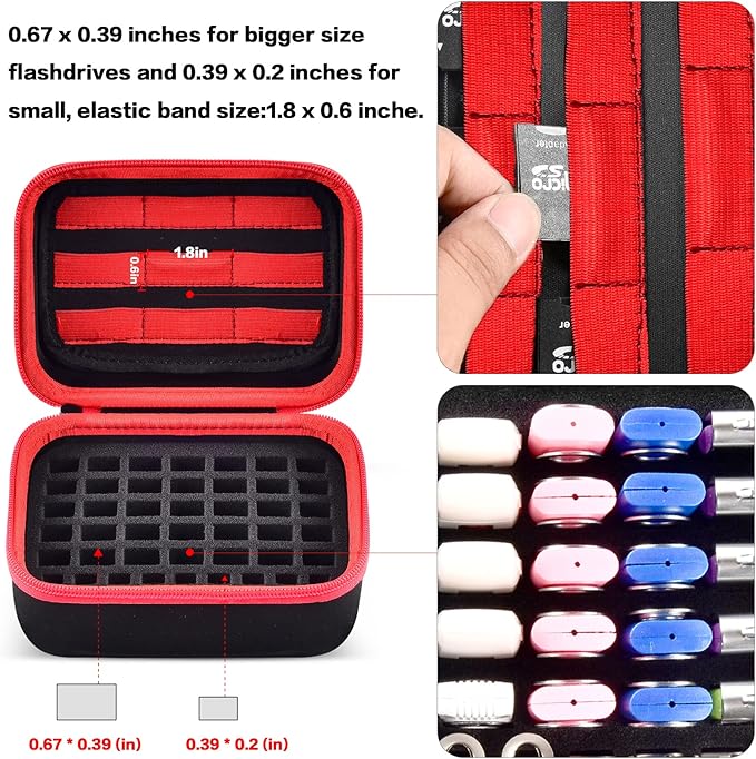USB Flash Drive Case, Thumb Drive, Memory Card SD SDXC SDHC Card Holder Organizer, Electronic Accessories Storage Bag for SanDisk/SamData/Samsung/TOPESEL/PNY/Memory Stick/YubiKey - Red(Box Only)