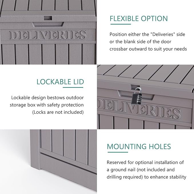 55 Gallon Resin Deck Box, Waterproof Outdoor Storage Box for Patio Furniture, Garden Tools, and Pool Accessories, Lockable UV-Resistant Storage Bin Bench Cabinet for Outside, Grey