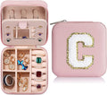 Parima Christmas Stocking Stuffers Preppy Travel Jewelry Box - Christmas Gifts for Grandkids Letter Jewelry Organizer Box for Girls, Travel Gifts for Teen Girls Trendy Stuff - Letter C, Pink