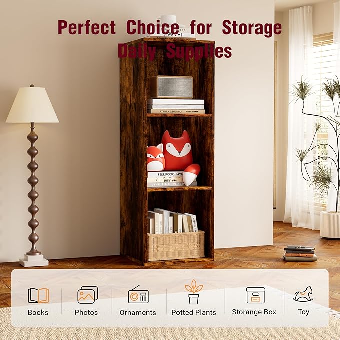 Book Shelf, Wooden Cube Storage Organizer with 11" Open Cubes, Stackable Bookcase for Room Divider Storage, 3 Tier Bookshelf for Living Room, Bedroom, Office (Indonesian Antique Oak, 3-Cube)