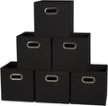 Household Essentials Foldable Fabric Storage Cubes 6-Pack – 11x11x11 Stackable Non-Woven Bins with Chipboard Sides & Grommet Handles – Closet, Shelf, Nursery, or Office Organizer – Black