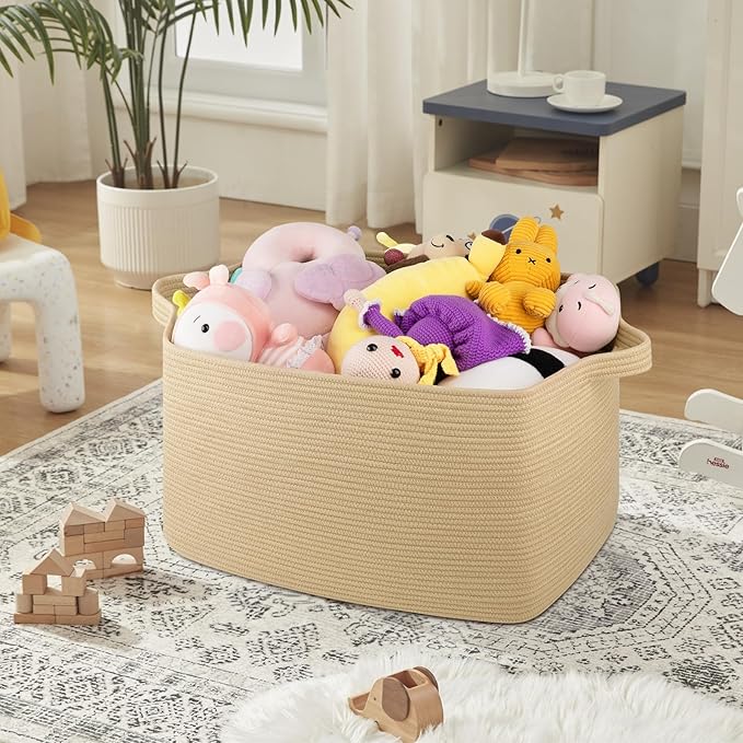 95L Extra Large Blanket Basket, 24" x 16.9" x 14.2" Woven Storage Basket for Living Room, Rectangle Nursery Blanket Storage for Toys, Towels, Dirty Clothes (Jute)