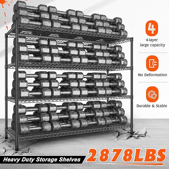 REIBII 60" W Storage Shelves 2878LBS Metal Shelving Unit with Wheels Heavy Duty Garage Shelving Adjustable Wire Shelves for Pantry,Kitchen,Garage,Basement,Business,Warehouse,School,60”W ×24”D×65.3”H