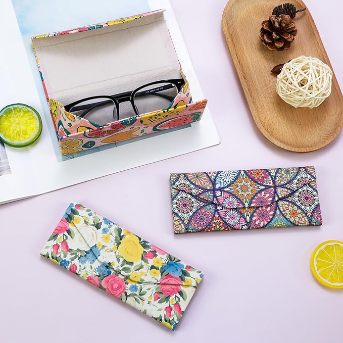 Foldable Glasses Case, Magnetic PU Leahter Sunglasses Case, Cute Hard Shell Folding Eyeglass Cases for Women Kids