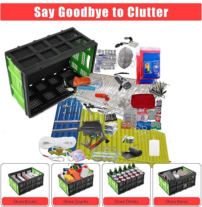 55L Collapsible Crates for Storage,Stackable & Collapsible Milk Crates, Stackable Storage Baskets, Folding Storage Containers for Organizing Tools, Books, Food, Drinks, Camping & Transport