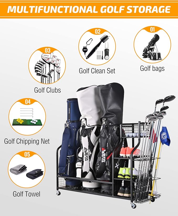PLKOW Golf Bag Storage Garage Organizer, Extra Large Size Golf Bag Storage Stand and Golf Equipment Rack for Garage,Shed, Basement