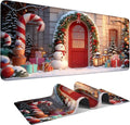 Christmas Scene Gaming Mouse Pad 35.4"x15.7"Desk Mat Anti-Slip Rubber Base & Durable Stitched Edges for Gamers Smooth Mouse Writing Surface for Desk Office/Home