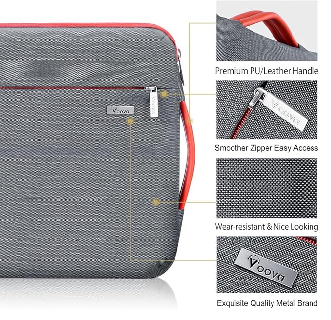 Voova Laptop Sleeve Case 14 15 Inch with Handle, 360° Protective Waterproof Slim Computer Bag Cover Compatible with MacBook Air 15 M2/M3/M4 2024-2025, MacBook Pro 14, Hp Chromebook 14, Grey