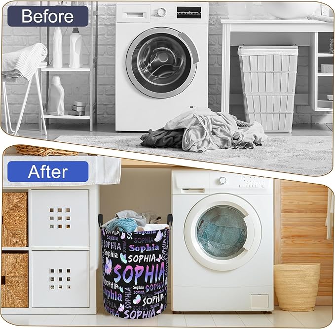 Custom Name Laundry Hamper, Personalized Laundry Basket with Name for Boys Girls Kids Men Women, Customized Name Dirty Clothes Basket Gifts for Clothes Toy Bathroom Bedroom Laundry Room Dorm