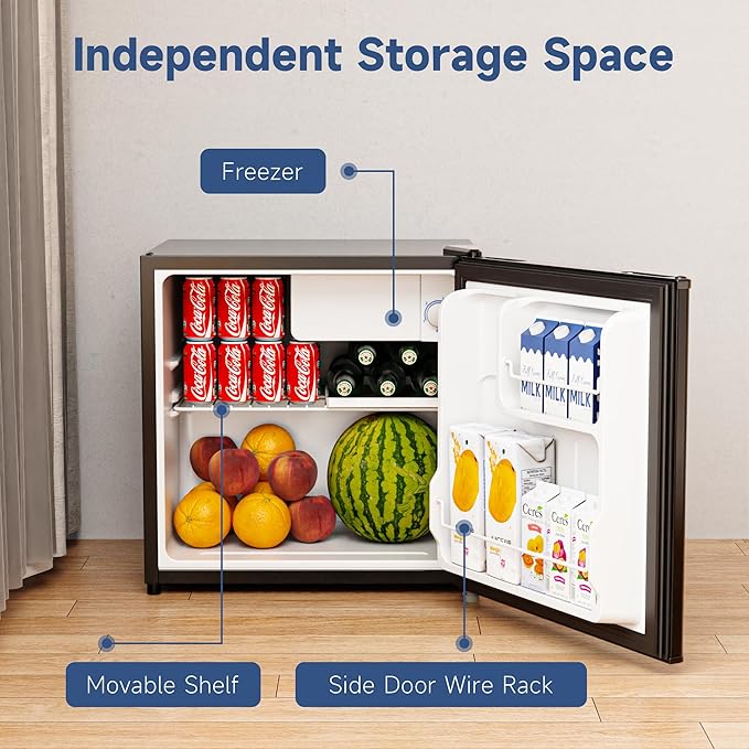 BANGSON Small Refrigerator, 1.6 Cu.Ft Mini Fridge With Freezer, Mini Fridge With Office, Energy Saving, Low Noise, Refrigerator For Office, Apartment, Dorm, Bedroom