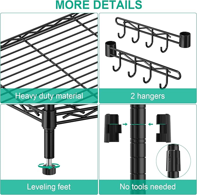 6-Tier Metal Storage Rack with Wheels, Sturdy Adjustable Wire Shelving Unit Rolling Shelf for Garage, Kitchen, Pantry, 36" W x 14" D x 75" H, Black
