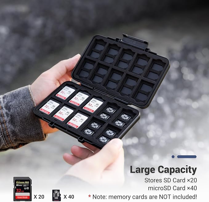 [Large Capacity] 60 Slots Memory Card Case for 20 SD and 40 TF Cards, Compact Size & Portable SD SDHC SDXC TF Micro SD Card Holder Organizer Storage Box, Anti-Shock Anti-Dust