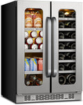Whynter 24 Inch Dual Zone Wine and Beverage Refrigerator 20 Bottles 60 Cans Wine Fridge with Glass Door Wine Cooler Built-in Under Counter French Door 3 LED for Home Bar Luxury Series(4.1 cu.ft)
