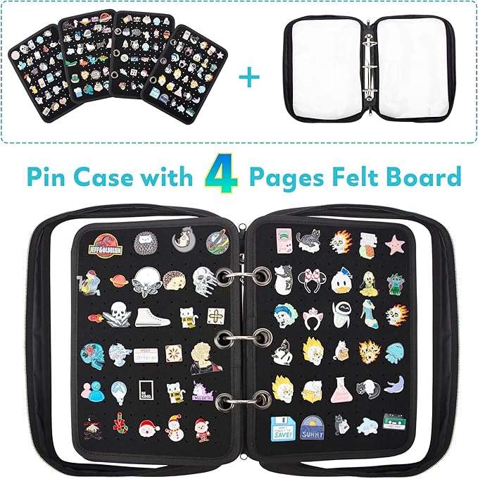 Enamel Pin Display Pages Pin Carrying Case, Pins Collection Storage Organizer Case, Travel Brooch Pin Display Bag (Pins Not Included)