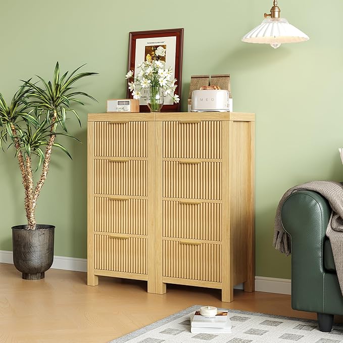 Mid-Century Modern Tall Wooden Dresser with 12 Spacious Drawers, Entryway Storage Chest with Smooth Metal Handles, Bedroom Clothes Organizer for Entryway, Office, and Small Spaces, Natural X3
