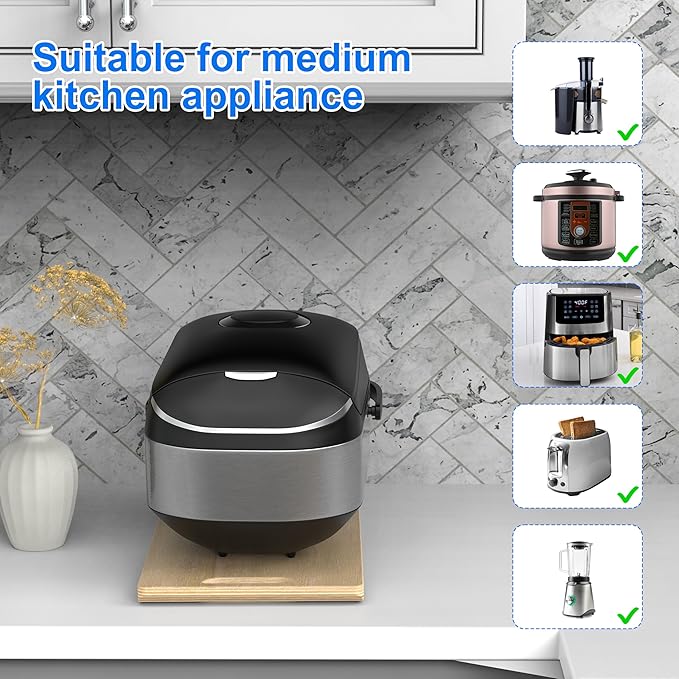 Marine Wood Appliance Sliding Tray, Heavy-Duty 200lbs Capacity Kitchen Appliance Slider with 8 Nylon Wheels, Scratch Proof Design for Coffee Maker, Air Fryer,Cabinet Storage(14"x9.6"x0.6")